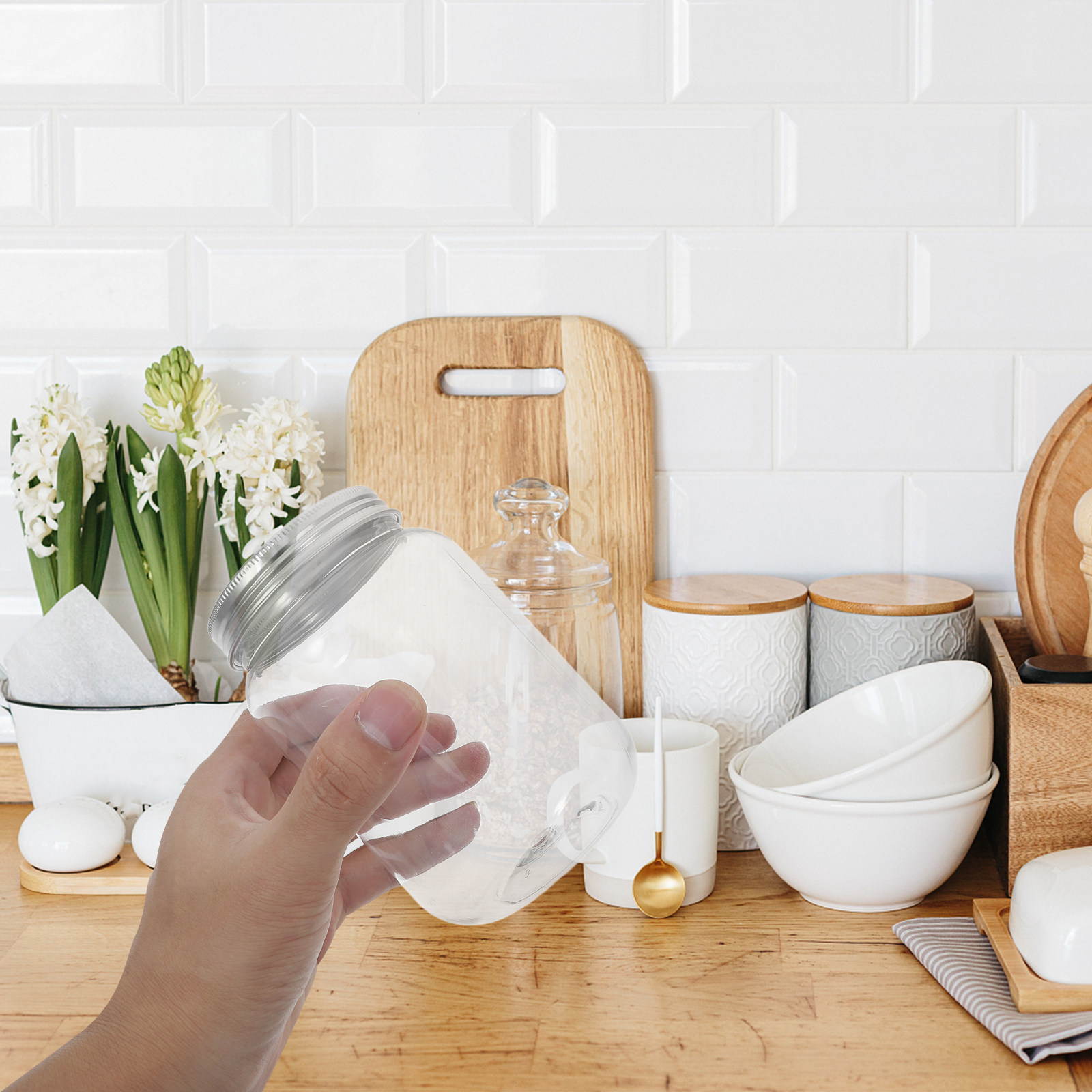 Food Storage Jars Airtight - 4 قطع من الأوعية البلاستيكية الشفافة